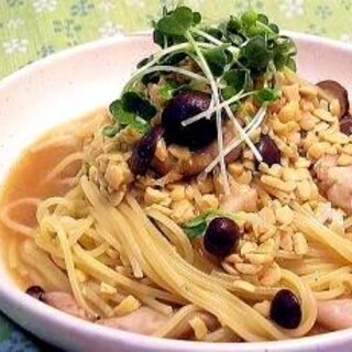 納豆でほっかほか！キノコ納豆汁スパゲティ